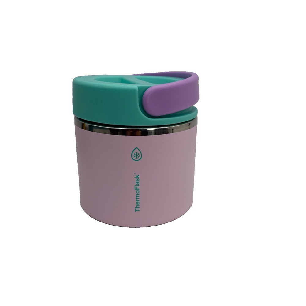 Thermoflask Double Wall Insulated Food Soup Jar 20oz Pink Base Teal Lid EUC